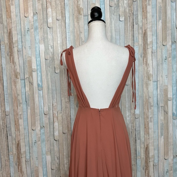 Lulus S Dusty Pink Flowy Maxi Dress Gown Deep V Low Back Bridesmaid Prom - Picture 7 of 14